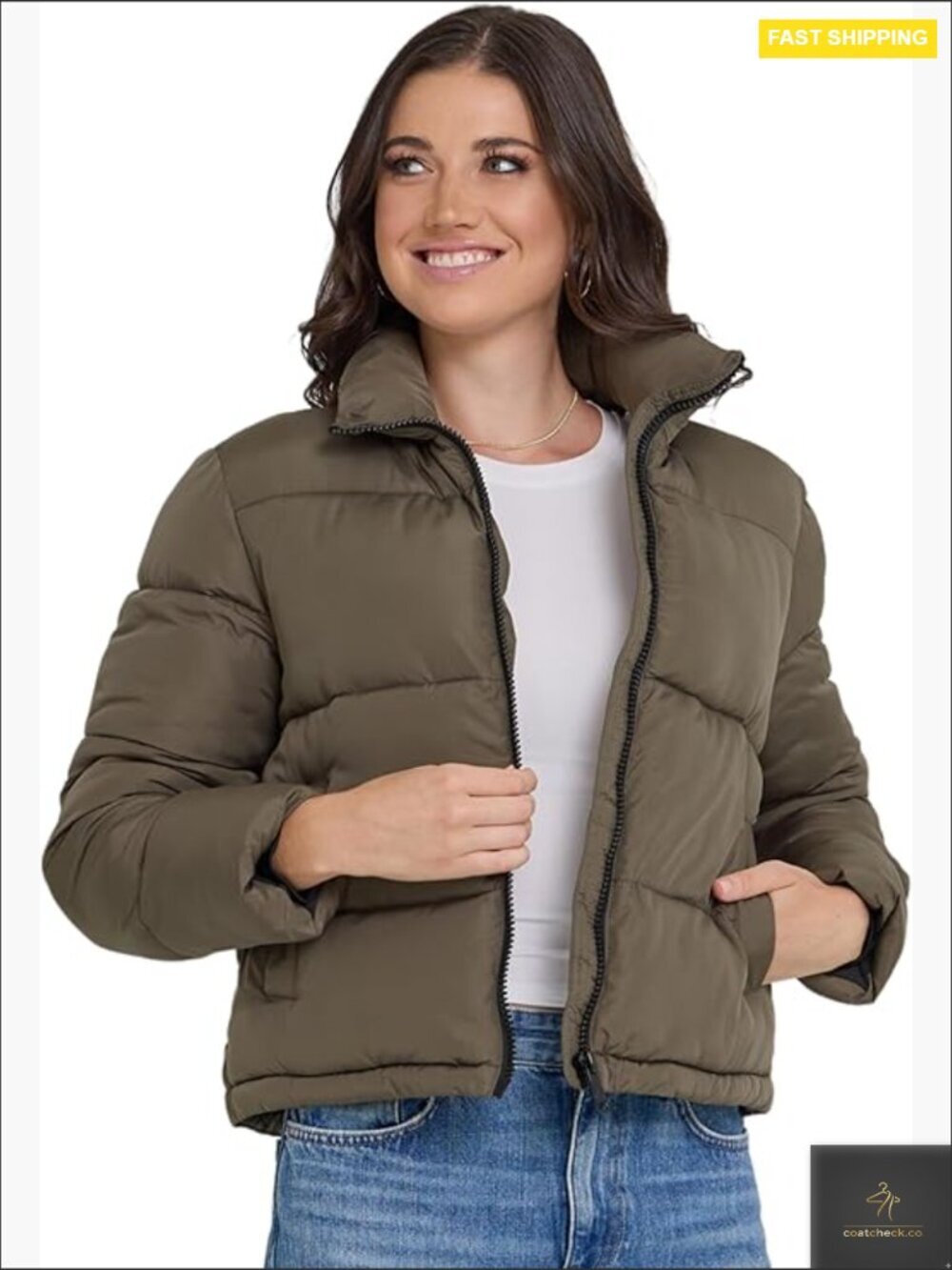 Cropped Puffer Jacket Modern Quilted Lightweight Winter Coat Chic Outerwear